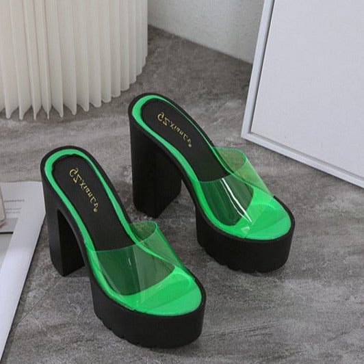 Chunky Waterproof Platform Super High-heeled Transparent Sandals Newgew