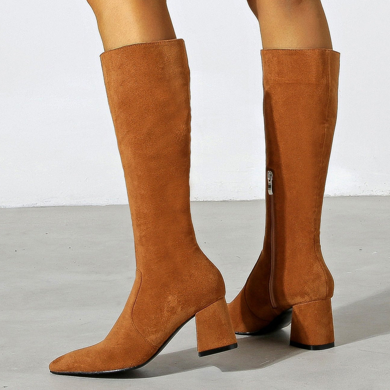 Chunky High Heeled Pointed Toe Short Boots Newgew