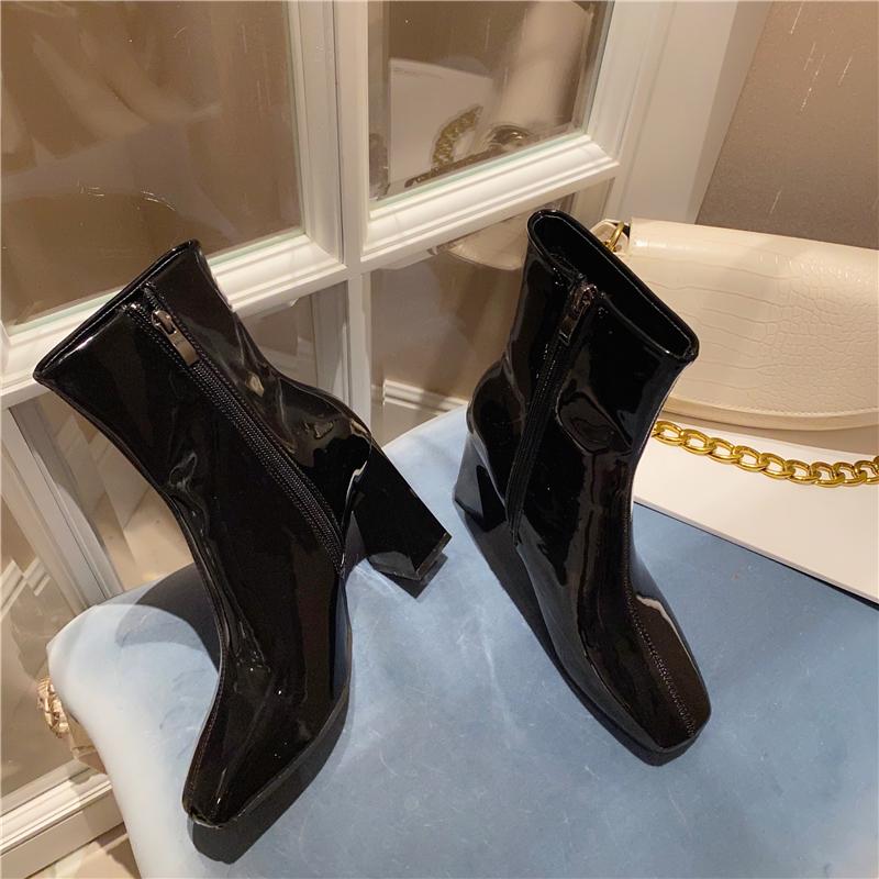 Chunky Heeled Square Toe Side Zipper Short Boots Newgew