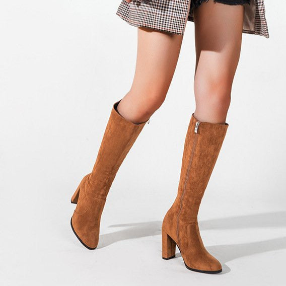 Chunky High heeled Retro Side Zip Over Knees Boots Newgew
