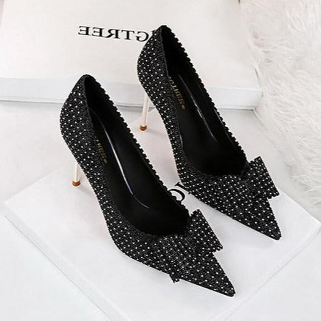 Bow Detail Sequin Decor Stiletto Heeled  Pumps Newgew-fb