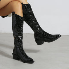 Chunky Heel Pointed Toe Western Boots Newgew