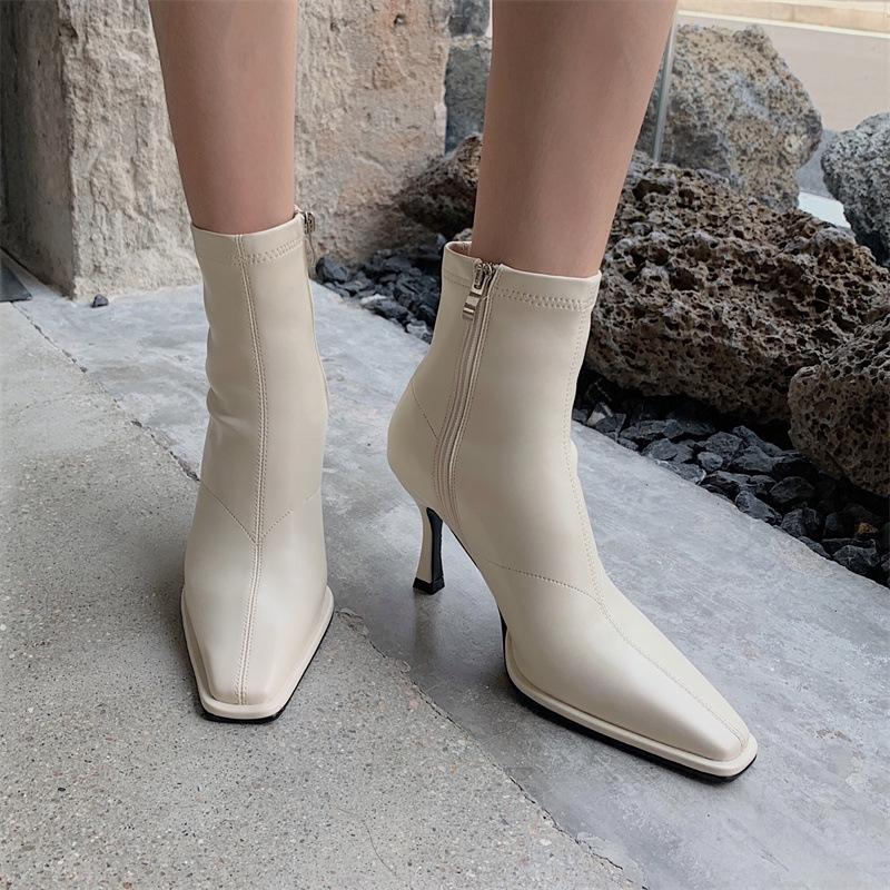 Square Toe Stiletto Heel Ankle Boots Minimalist Heeled Boots Newgew