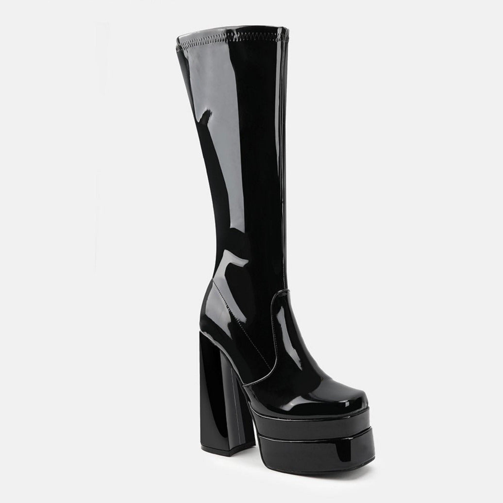 Thick Waterproof Platform Chunky Heel Side Zipper Mid-calf Boots Newgew