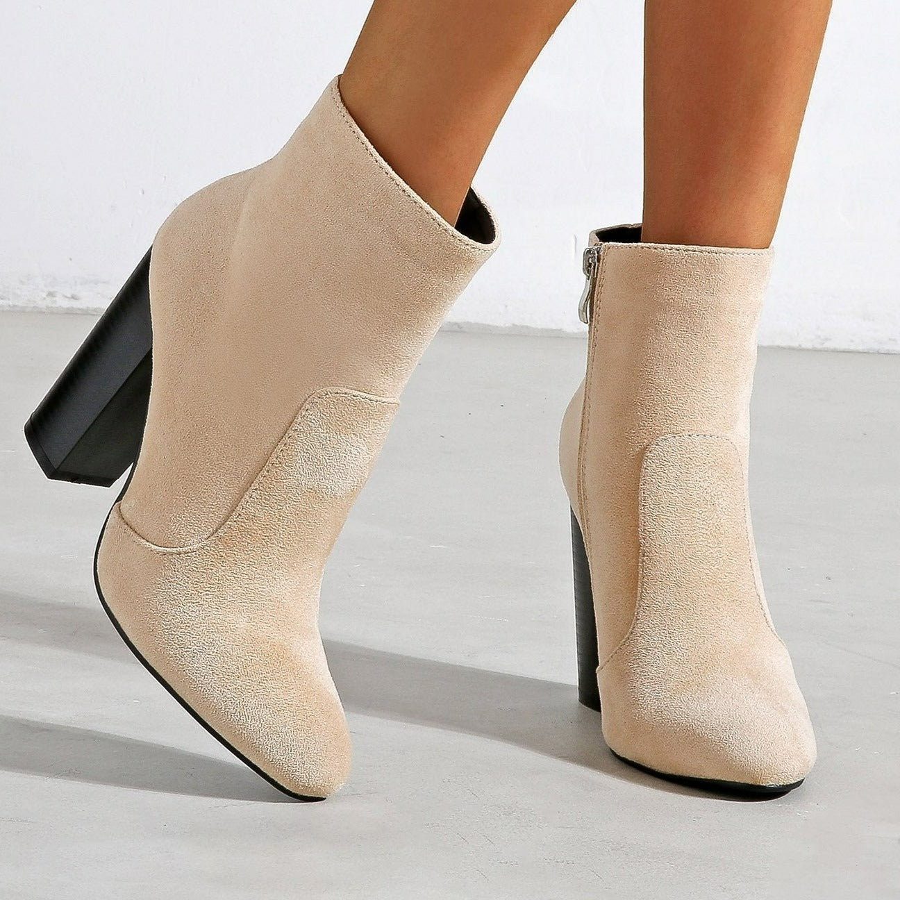 NewThick High Heeled Round Toe Suede Boots Women Newgew