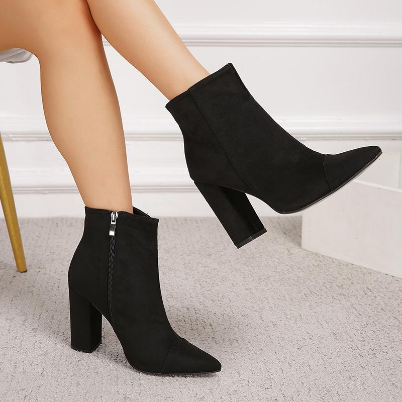 Pointed Toe Side Zipper Short Boots Newgew