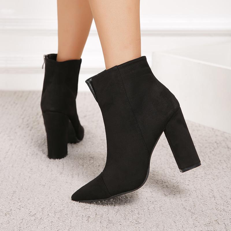 Pointed Toe Side Zipper Short Boots Newgew