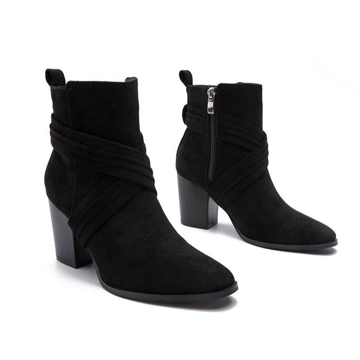 Suede Thick Heeled Side Zipper Boots Newgew