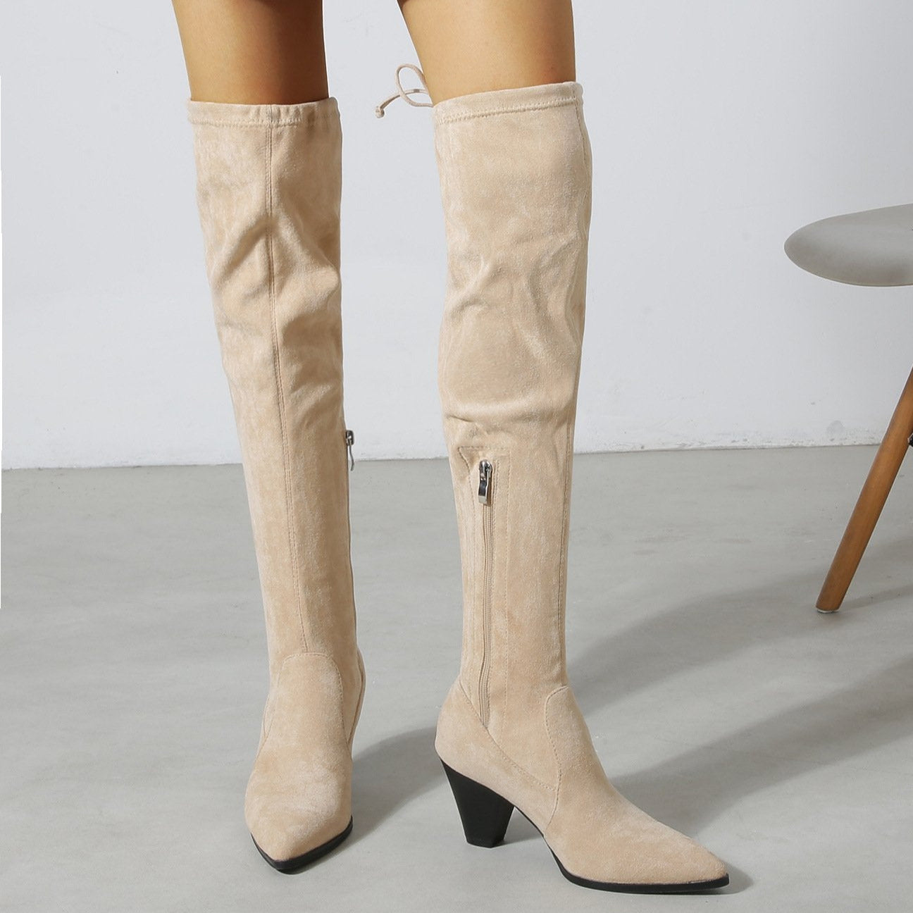 Over The Knee Tie Back Chunky Boots Newgew