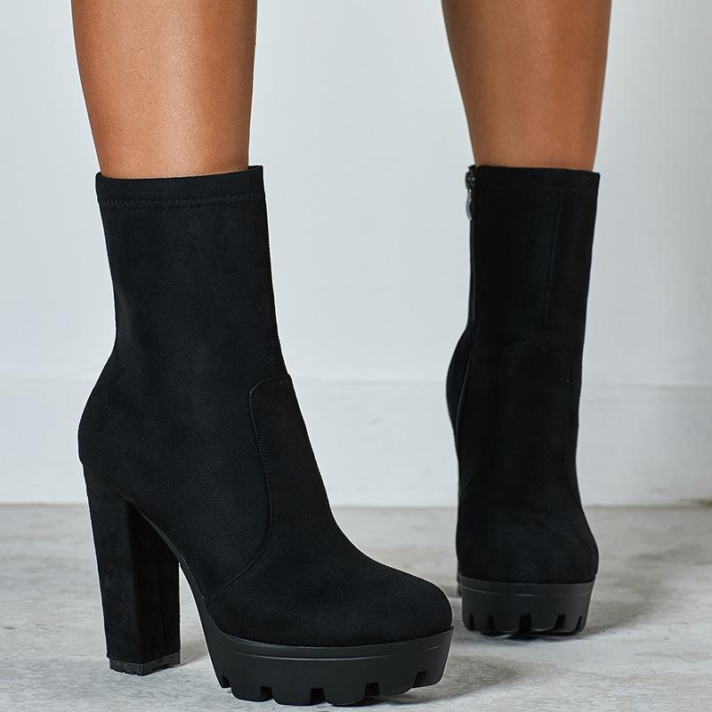 Side Zip Chunky Heeled Classic Boots Newgew