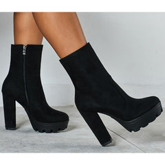 Side Zip Chunky Heeled Classic Boots Newgew