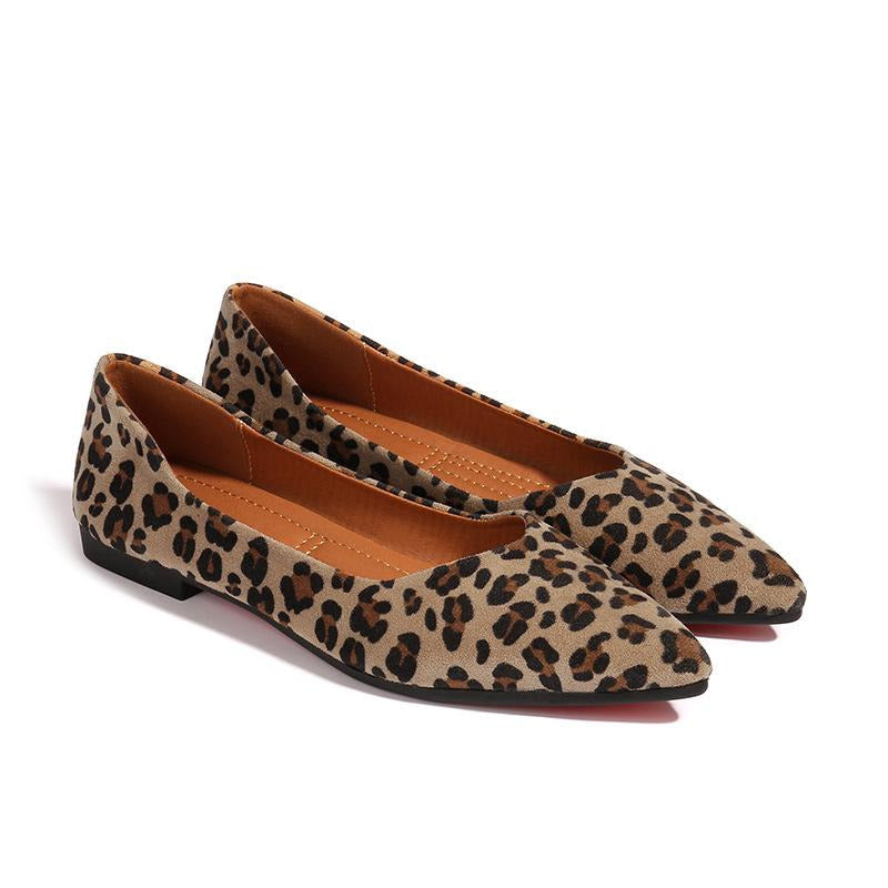 Suede Leopard  Point Toe Flats Newgew