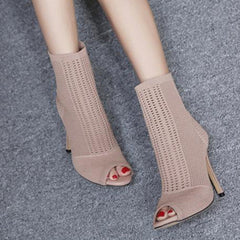 Peep Toe Cutout Stiletto Sock Boots Newgew