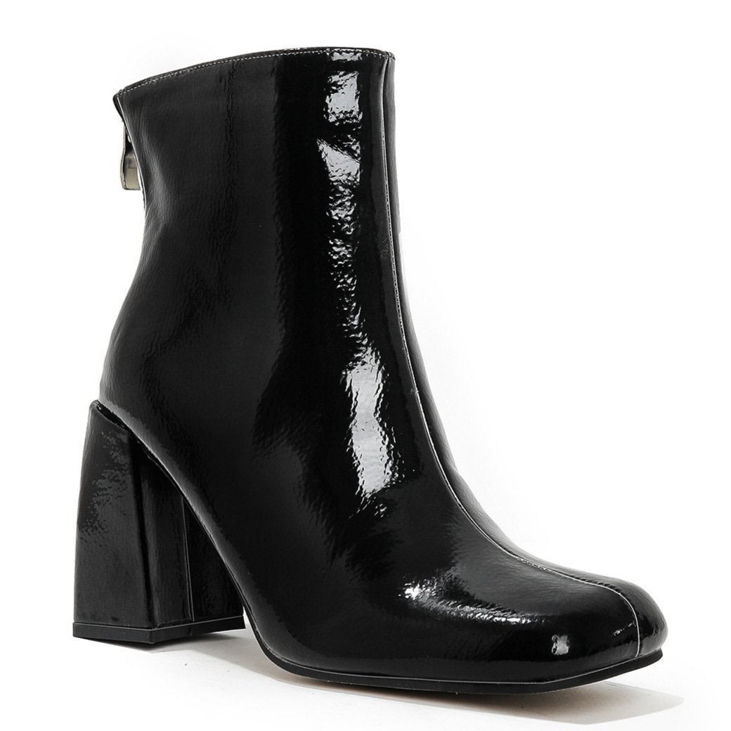 British Style Chunky Square Toe Mid-calf Boots Newgew