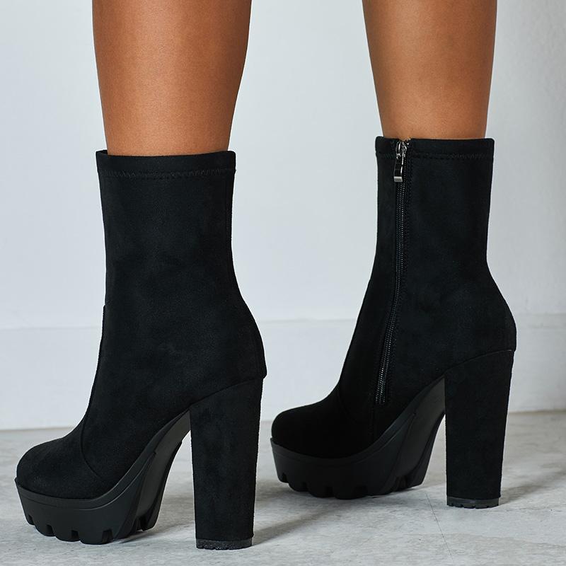 Side Zip Chunky Heeled Classic Boots Newgew