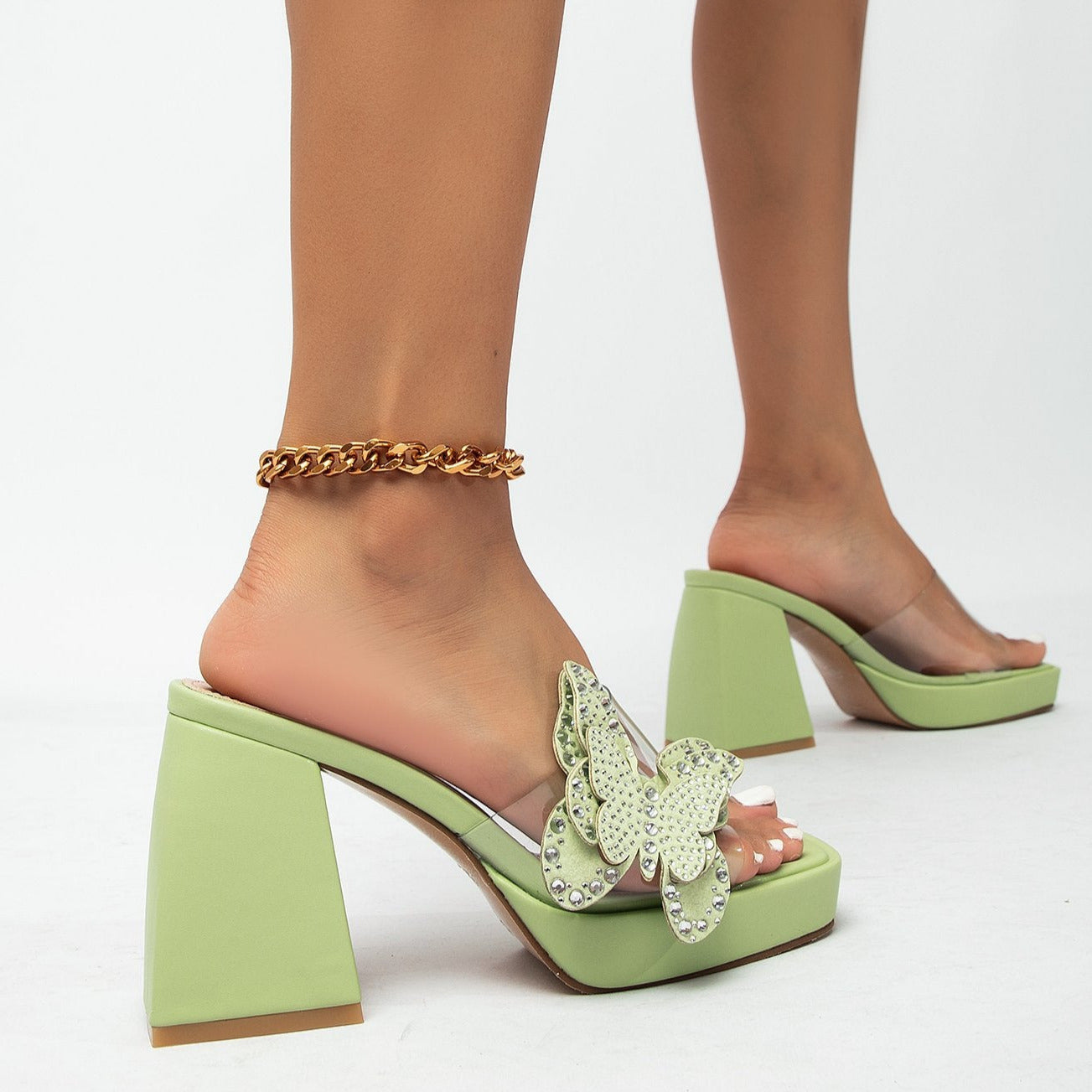 Rhinestone Butterfly High-heeled Sandals Newgew