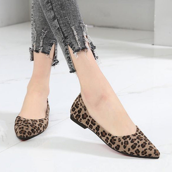 Suede Leopard  Point Toe Flats Newgew