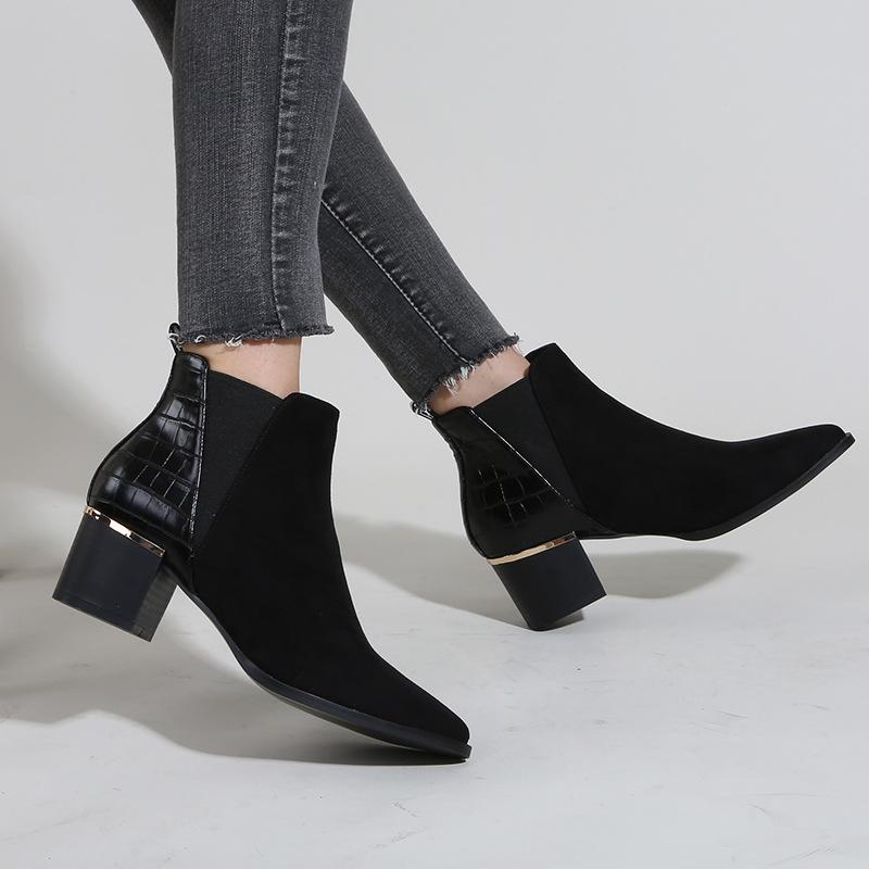 Pointed Toe Heel Chelsea Ankle Boots Chelsea Chunky Low-heel Boots Newgew