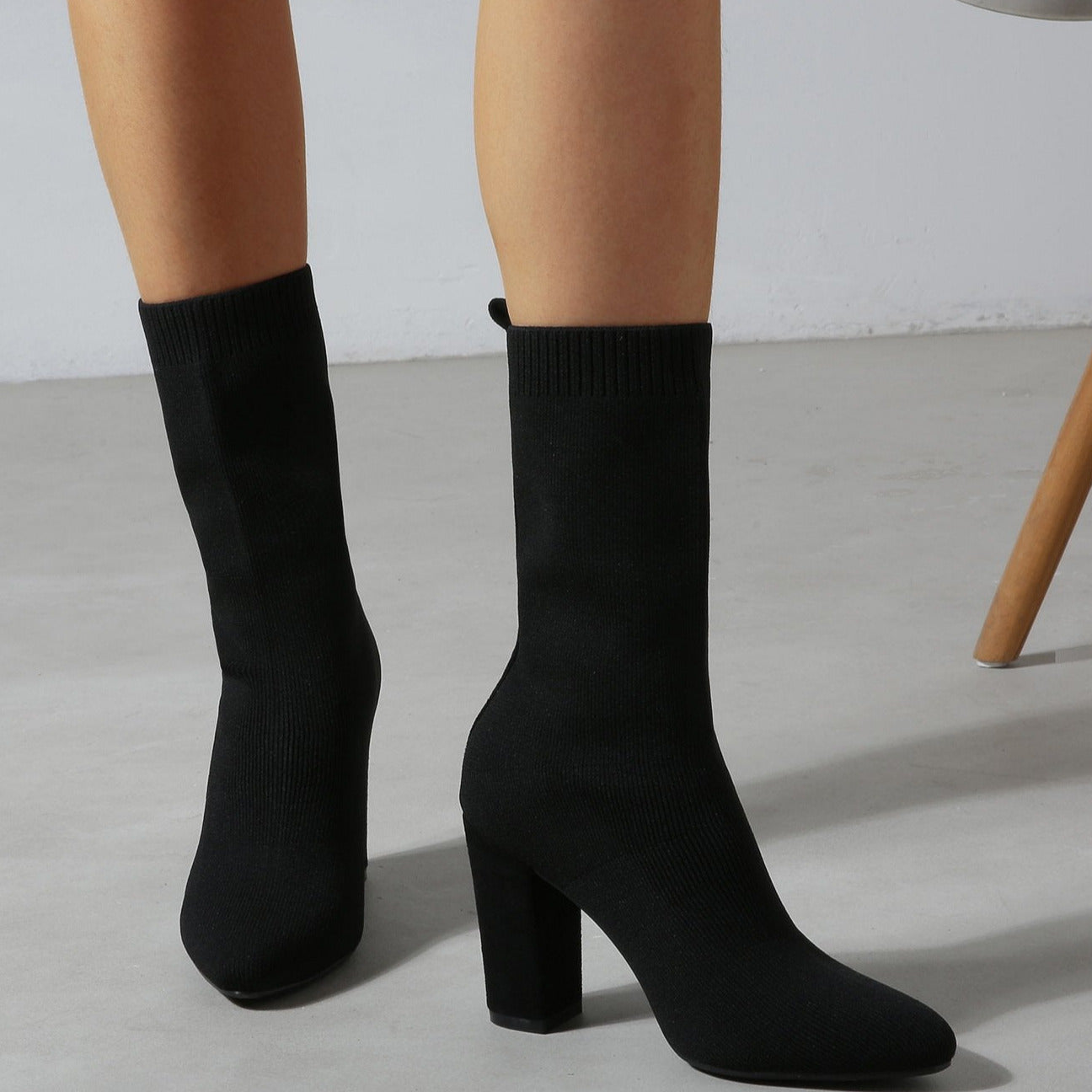Pointed Toe Chunky Heel Sock Boots Newgew
