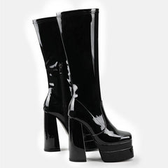 Thick Waterproof Platform Chunky Heel Side Zipper Mid-calf Boots Newgew