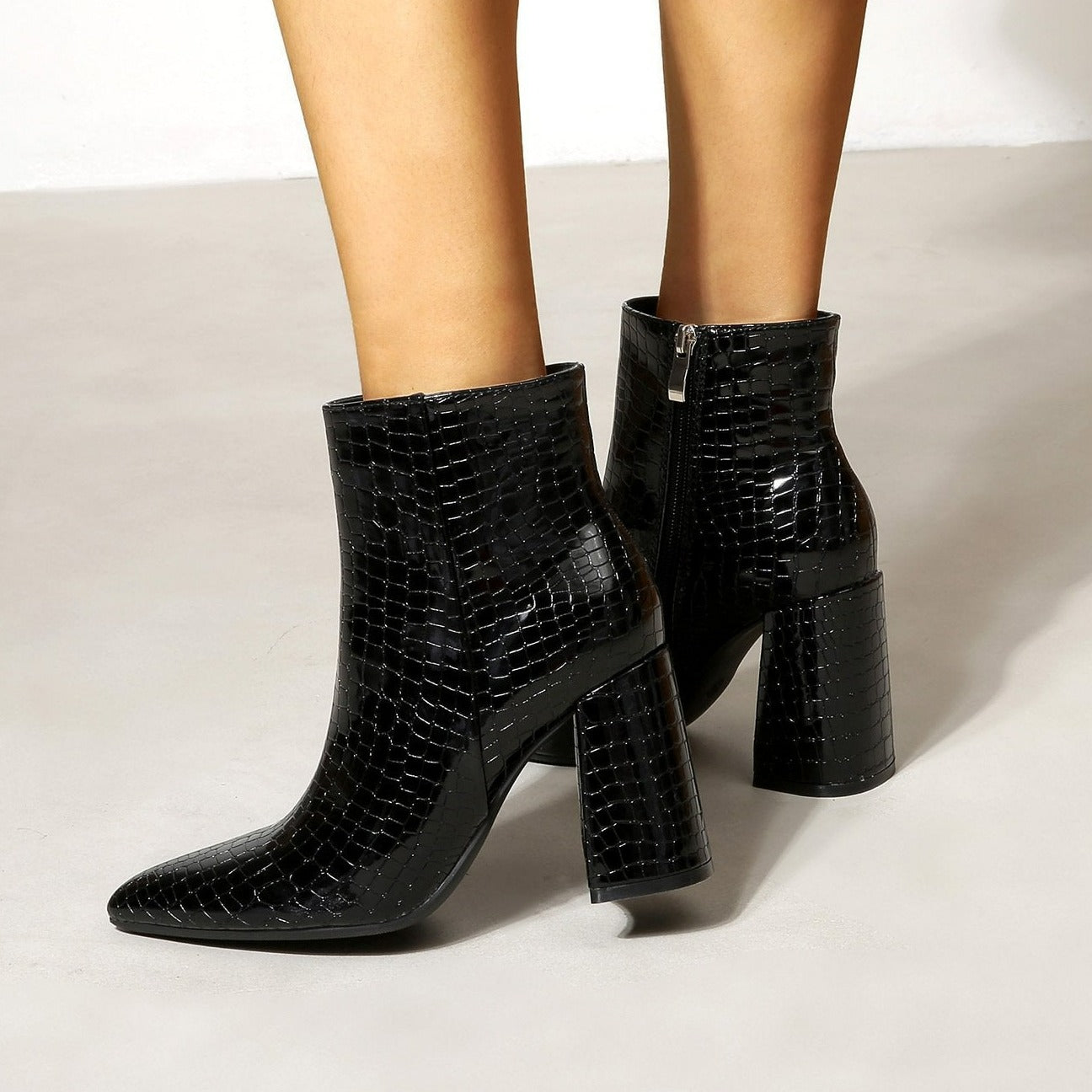 NewThick High Heel Pointed Toe Ankle Boots Newgew