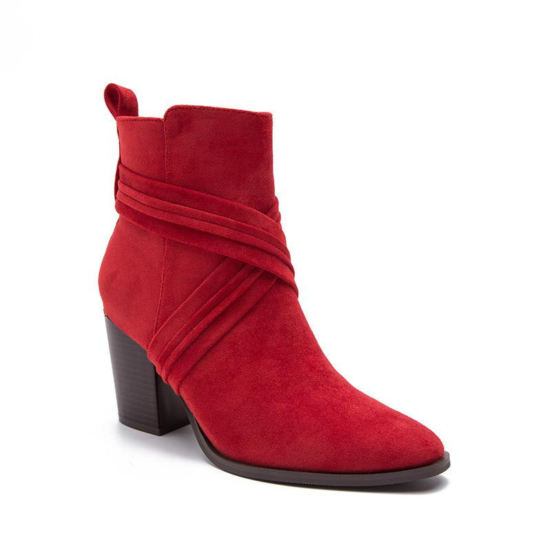 Suede Thick Heeled Side Zipper Boots Newgew