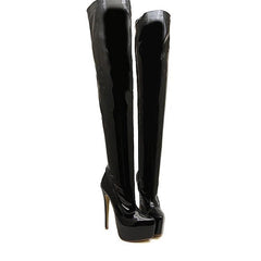 Patent Leather Chunky Heel Over Knee Boots Over Knee Side Zipper Heeled Boots Newgew