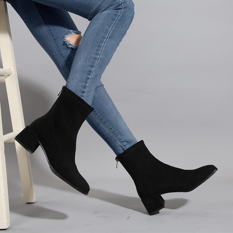 Suede Back Zipper Chunky Heeled Ankle Boots Suede Back Zipper Chunky Heeled Boots Newgew