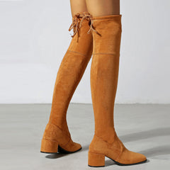 Chunky Heeled Suede Over-the-knee High Boots Newgew