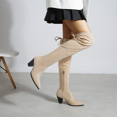 Over The Knee Tie Back Chunky Boots Newgew