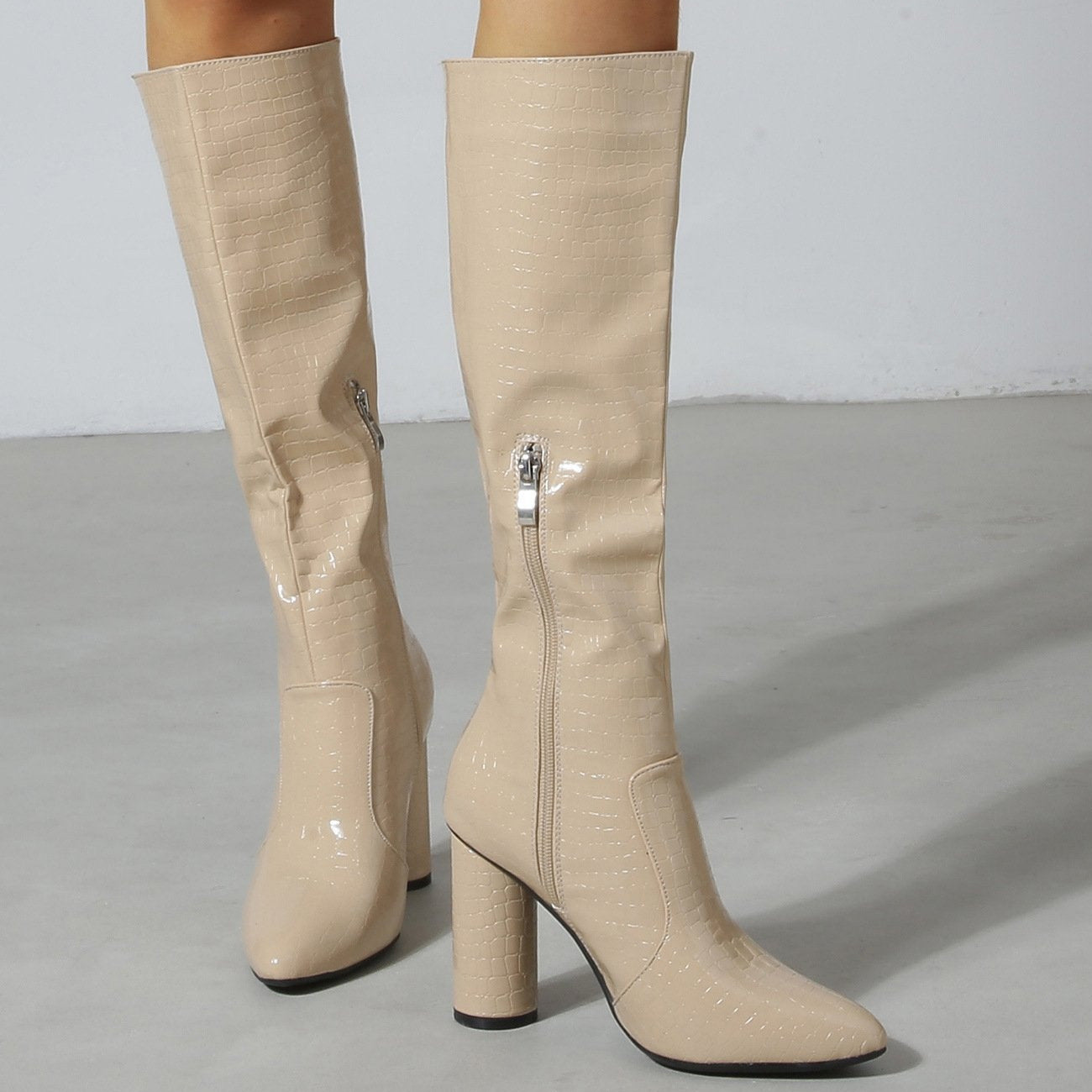 Thick Heel Round Toe Minimalist Thigh-high Boots Newgew