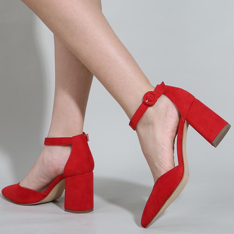 Suede Chunky Heeled Ankle Strap Pumps Newgew