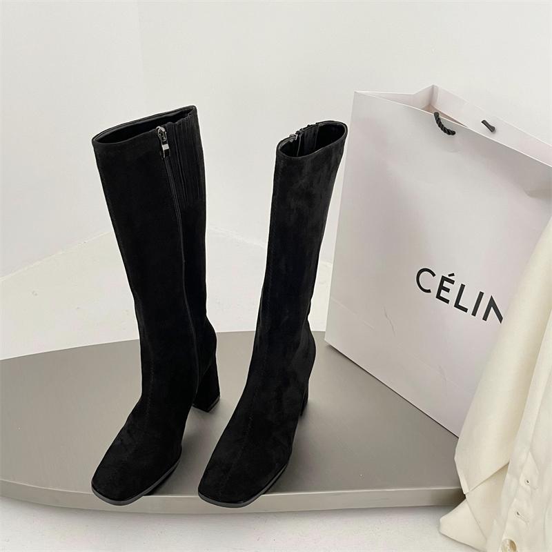 British Style Side Zipper Pointed Toe Chunky Boots Newgew