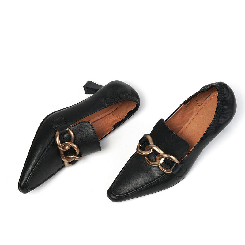 Camila Kitten Heel Loafers with Chain Newgew