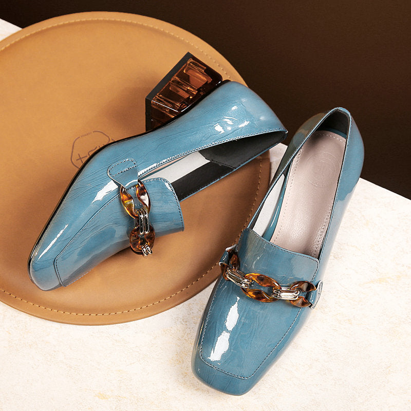 Eldora Low Heel Loafers with Chain Decoration NEW GEW