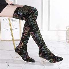 Melany Lucky Lotus Print Stretch Boots newgew