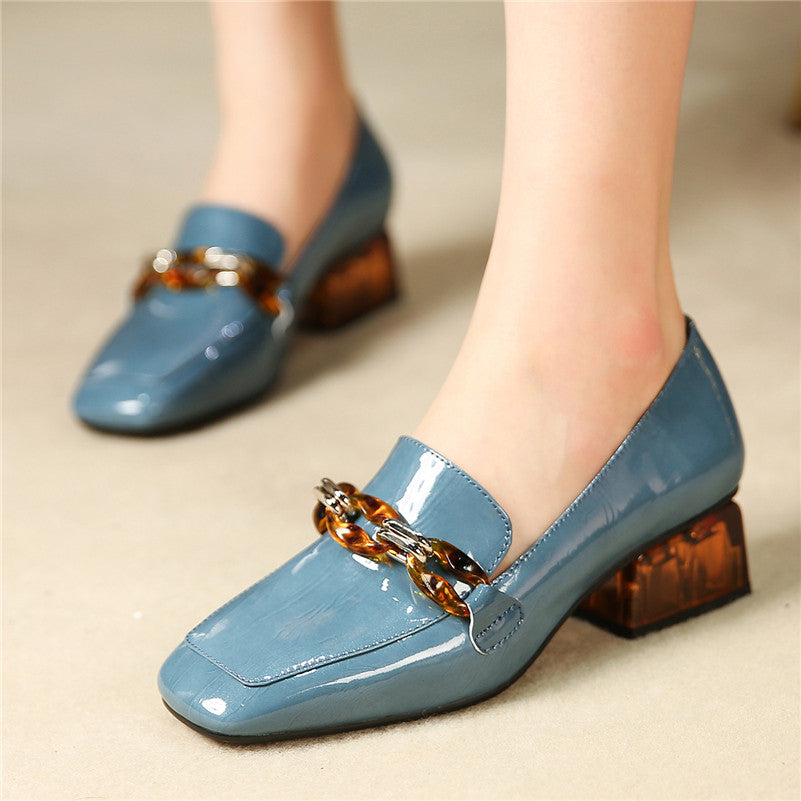Eldora Low Heel Loafers with Chain Decoration NEW GEW