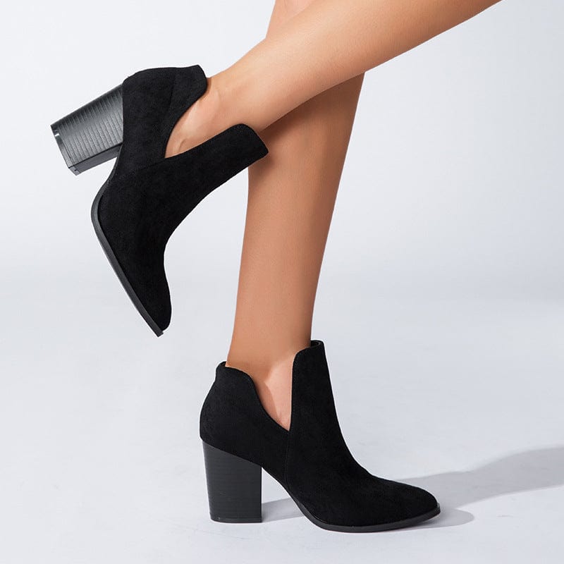 V Cut Block Heel Booties Newgew