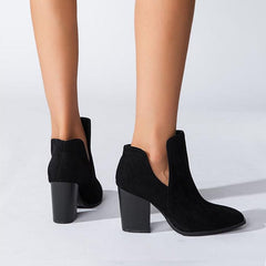 V Cut Block Heel Booties Newgew