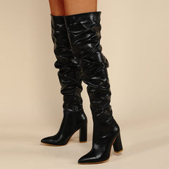 Chunky Heeled Side Zip Slouchy Boots Newgew