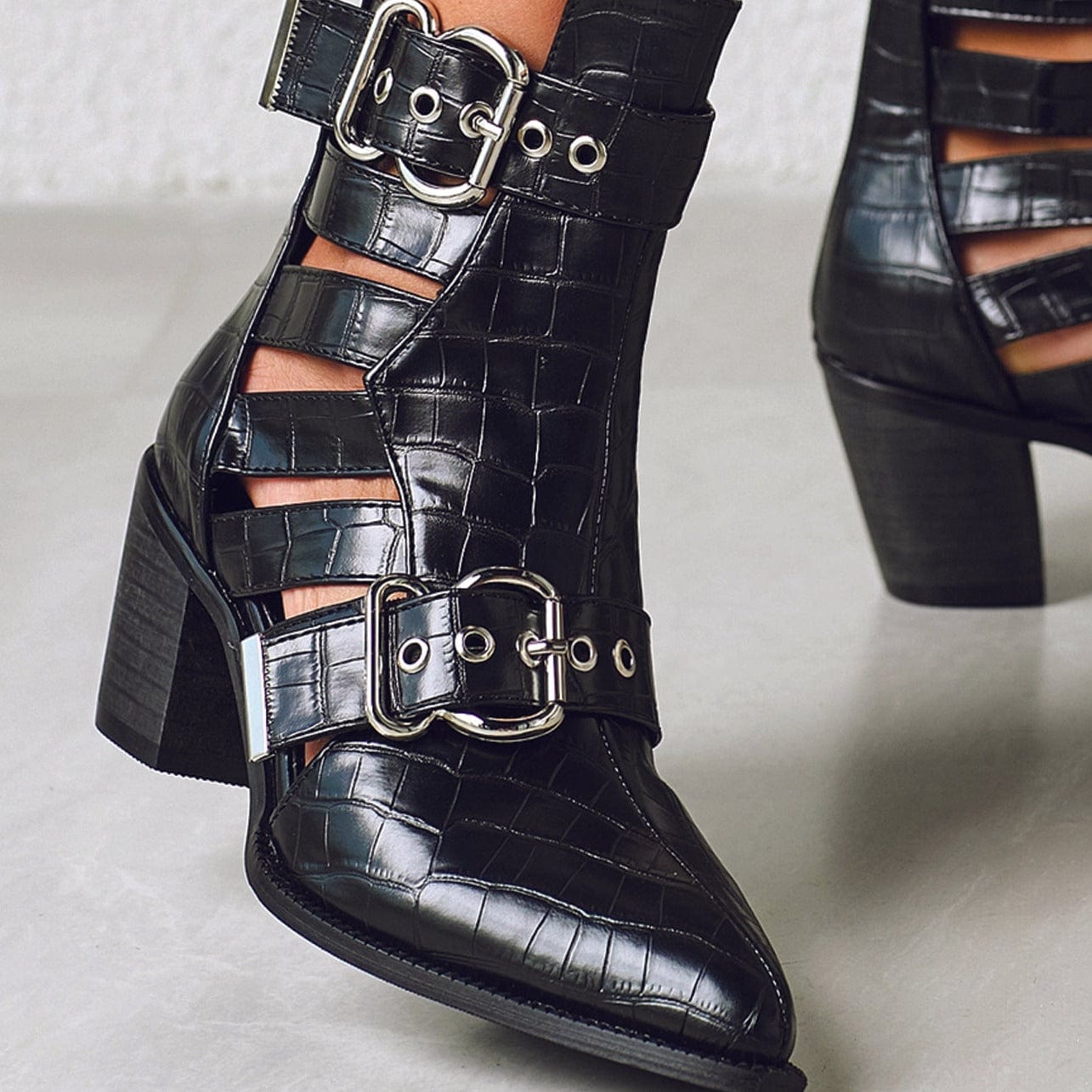 Cut Out Buckle Strap Ankle Boots Newgew