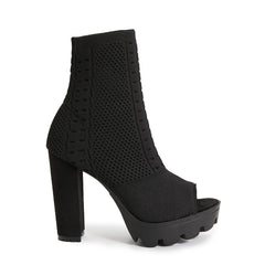 Peep Toe Chunky Heeled Sock Boots Newgew