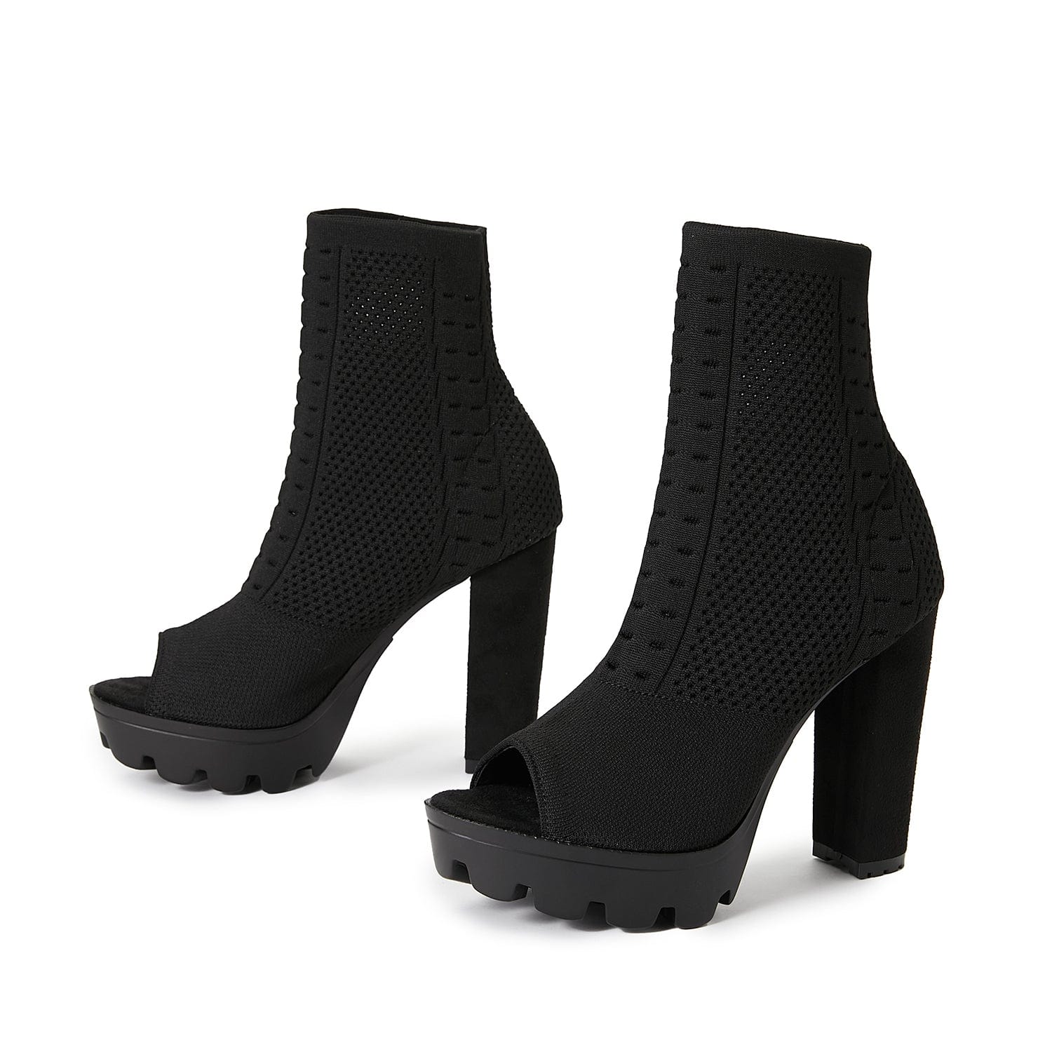 Peep Toe Chunky Heeled Sock Boots Newgew