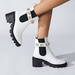 Round Toe Chunky Heel Boots Newgew