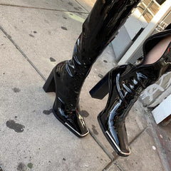Chic Square-Toe Chunky Heeled Boots Newgew