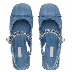 Square-toe Chain Decor Sandals Newgew