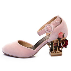 Novelty Ankle Strap Pumps with Rose Cage Heels Newgew