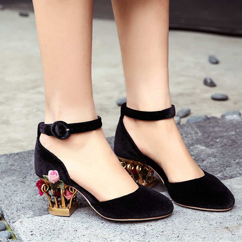 Novelty Ankle Strap Pumps with Rose Cage Heels Newgew