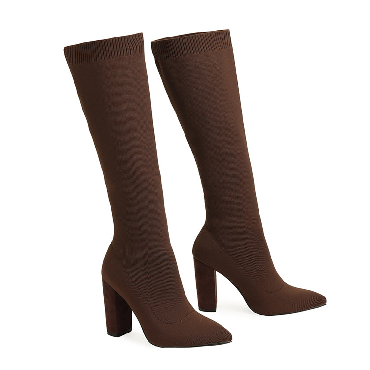 Chunky Heel Pointed Toe Sock Boots Newgew