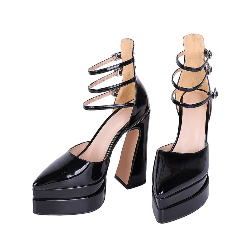 Fraya Ankle Strap Platform Heels Black Newgew